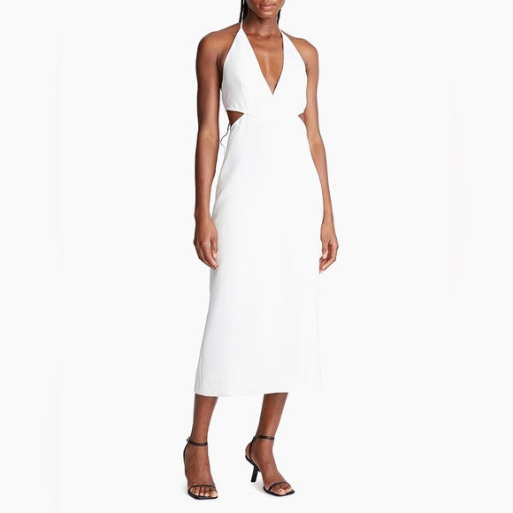 Halston Heritage Dresses & Skirts - Halston Kailey Halter White V-Neck Backless Cutout Midi Dress Sleevless NWT | 8